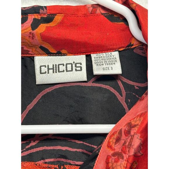 Chico's 100% Silk Long Sleeve Women Button Up Blouse Size XL (3) Patchwork Style - Picture 5 of 8
